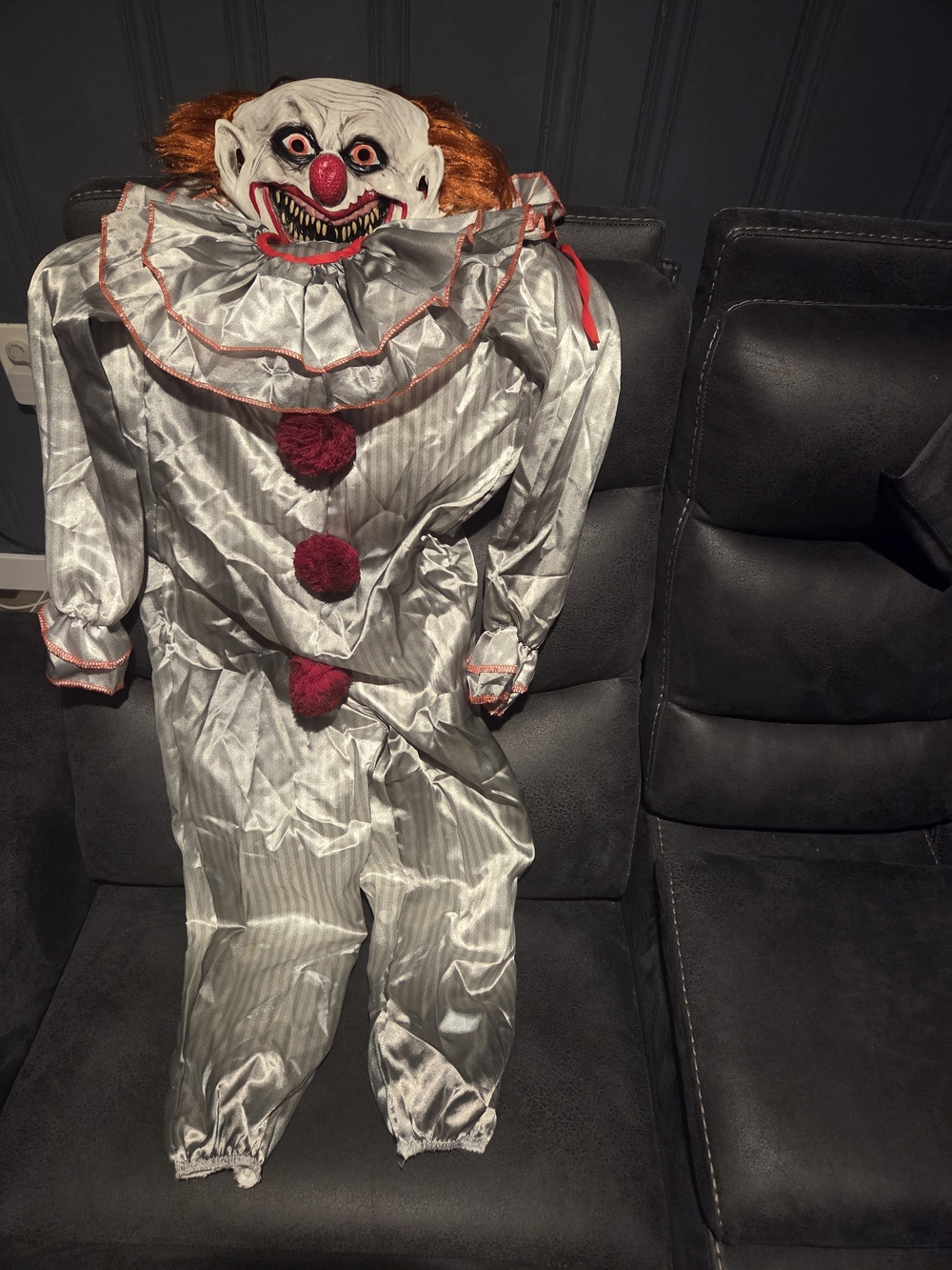 Scary Silver Clown Kids Costume with Red Pom-Poms